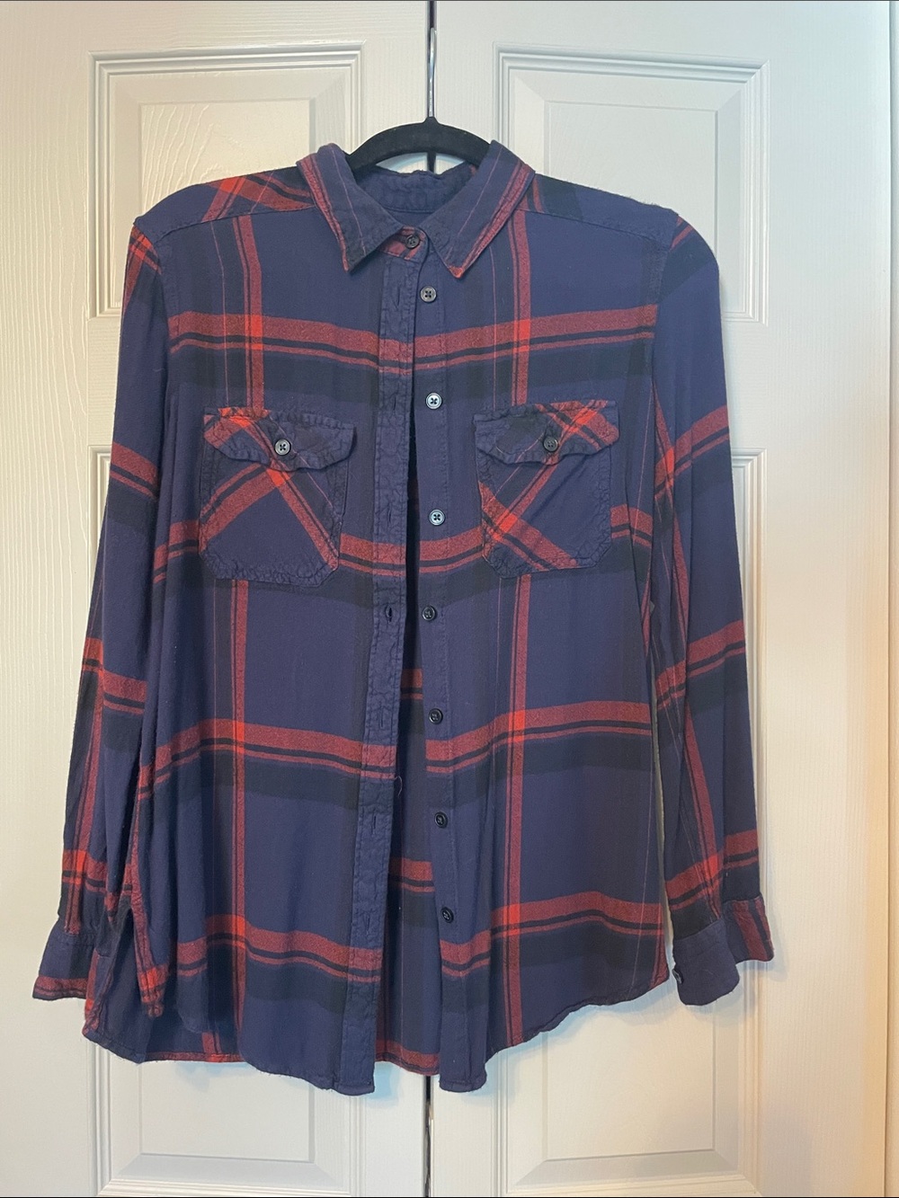 BDG Navy and Red Plaid Button-Down Shirt